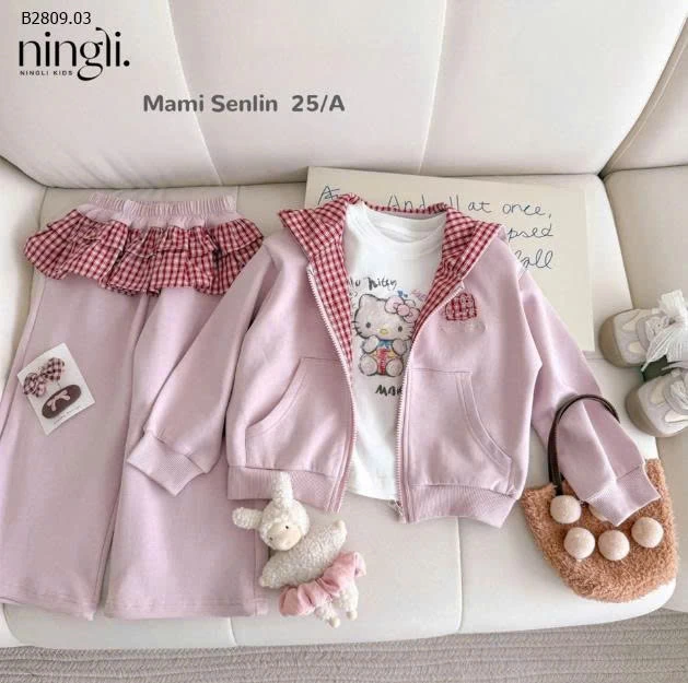 SET NỈ HỒNG KẺ CARO NINGLI-Giá sỉ 208k