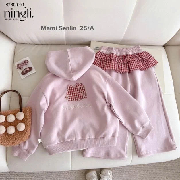 SET NỈ HỒNG KẺ CARO NINGLI-Giá sỉ 208k