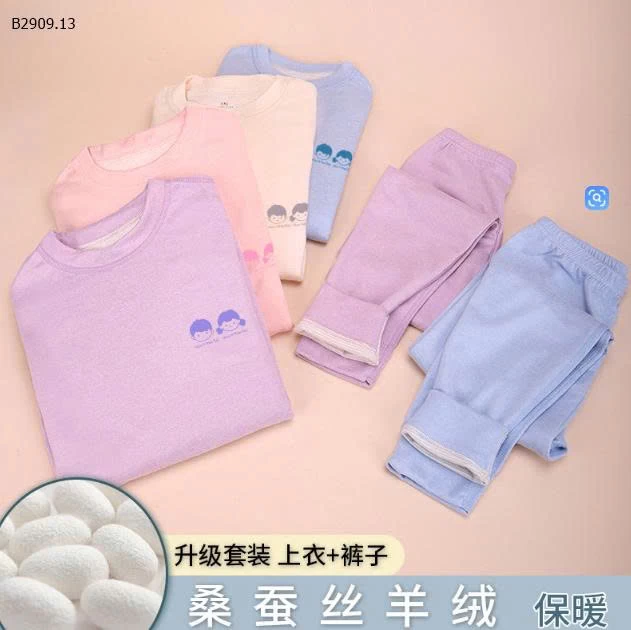 Bộ đồ lót giữ nhiệt bằng lụa len cổ giữa cho trẻ -Giá sỉ 79k