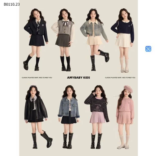 CHÂN VÁY XẾP LY TRƠN MÀU AMYBABY-Giá sỉ 210k