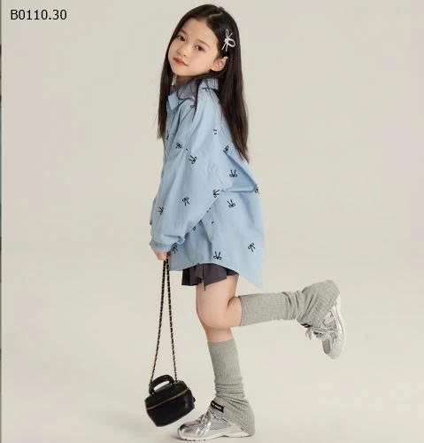 Áo sơ mi Aimo Beibei Hàn Quốc nơ xinh xắn cho bé - giá si  sz 90-150 : 155k sz 160 : 173k 