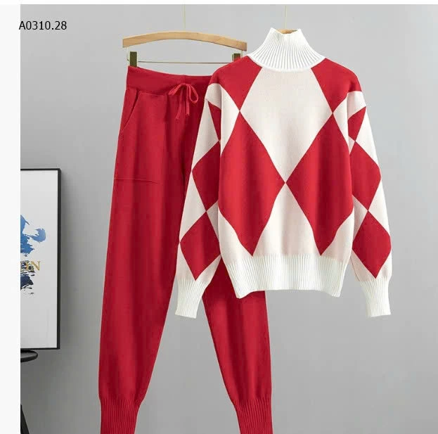 SET áo len kẻ caro dệt kim hai mảnh thu đông-Giá sỉ 246k