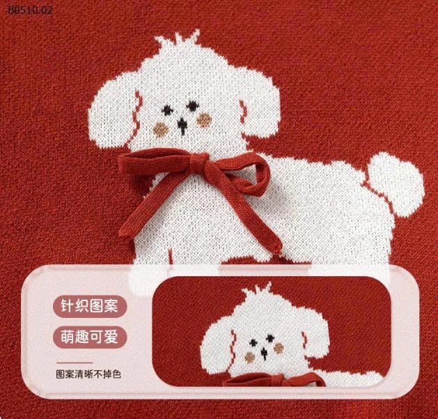 Áo len dệt kim hình cún con đính nơ cho bé - sỉ 175k