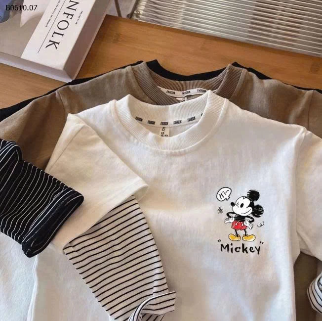 Áo thun dài tay giả 2 lớp họa tiết mickey -Giá sỉ 86k
