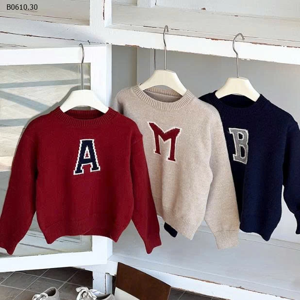 ÁO LEN CHỮ AMBBKIDS-Giá sỉ sz 90-150: 145k  sz 160: 159k 