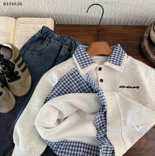 Áo nỉ phối sơ mi kẻ caro-Giá sỉ 152k