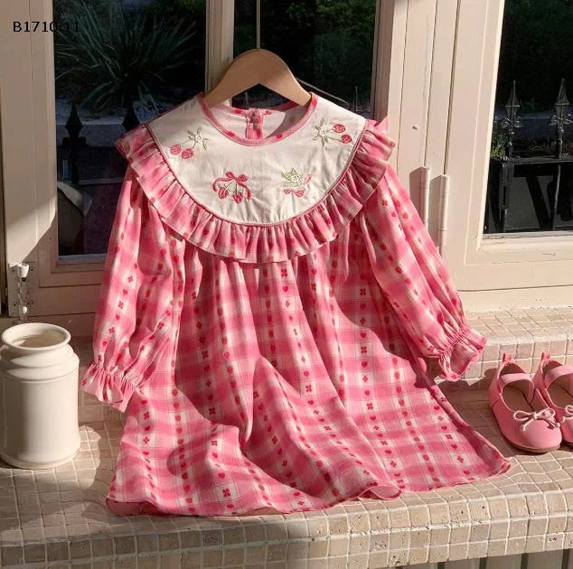 VÁY CARO HỒNG CỔ THÊU DUDU-Giá sỉ 202k