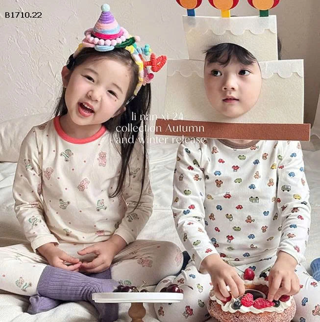 Bộ đồ ngủ chất liệu cotton Lycra mặc nhà in họa tiết hoạt hình nhà Linaxi - si 129k 