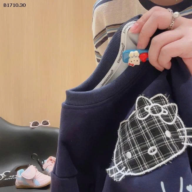 ÁO NỈ PHỐI TẦNG CARO XANH THAN BG -Giá sỉ 82k/1 áo (ko kèm quần )