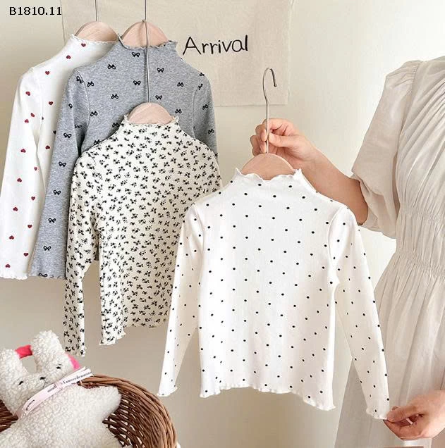 Áo thun dài tay nhún bèo họa tiết chấm bi cho bé gái 1- sỉ giá  mẫu 1-5 : loại thường : 94k mẫu 6-9 : loại lót nhung : 109k 