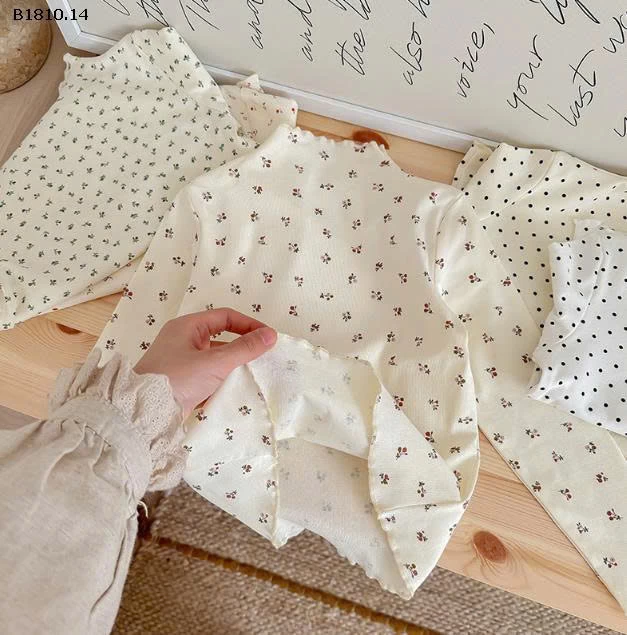 Áo sơ mi ren nơ viền tai gỗ màu trơn cho trẻ em loại A- sỉ giá 89k