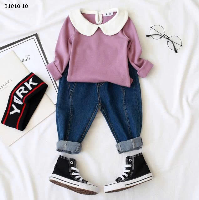 Áo thun dài tay cổ búp bê  cổ ve  cho bé- sỉ giá 105k