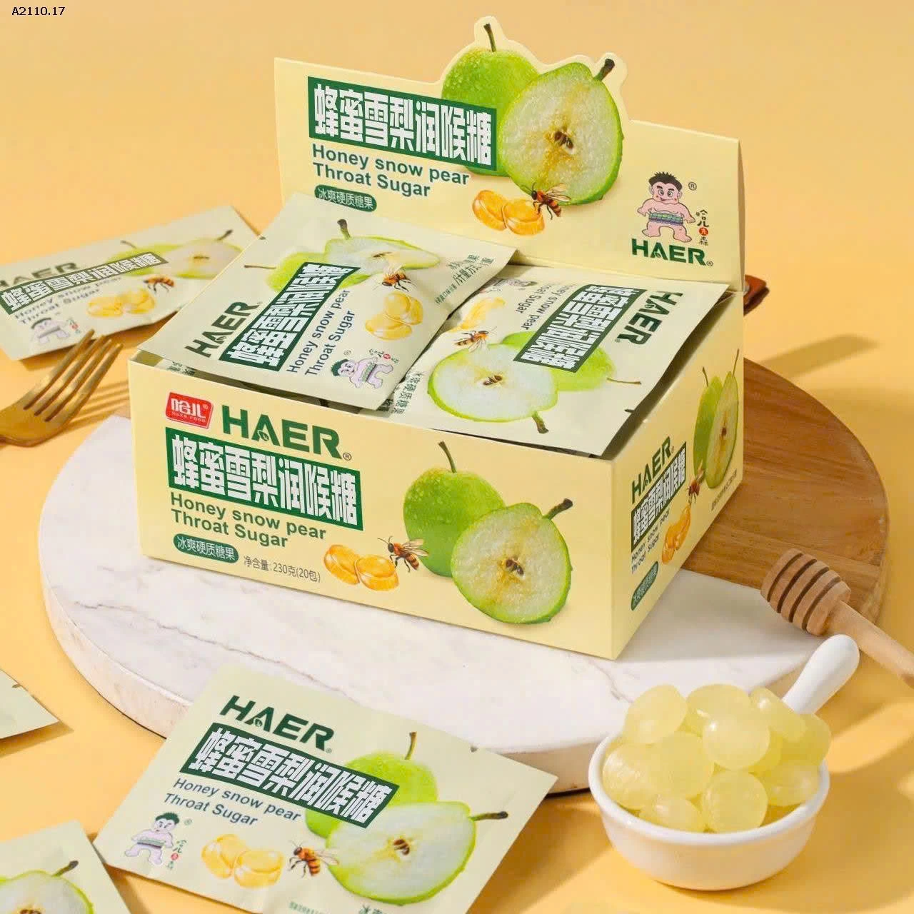 Kẹo mật ong lê tuyết nhà HAER_FOOD-Giá sỉ 68k/1 hộp 20 gói