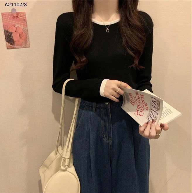 ÁO THUN DÀI TAY PHỐI VIỀN NỮ-Giá sỉ 75k/c sỉ từ 2 chiếc 