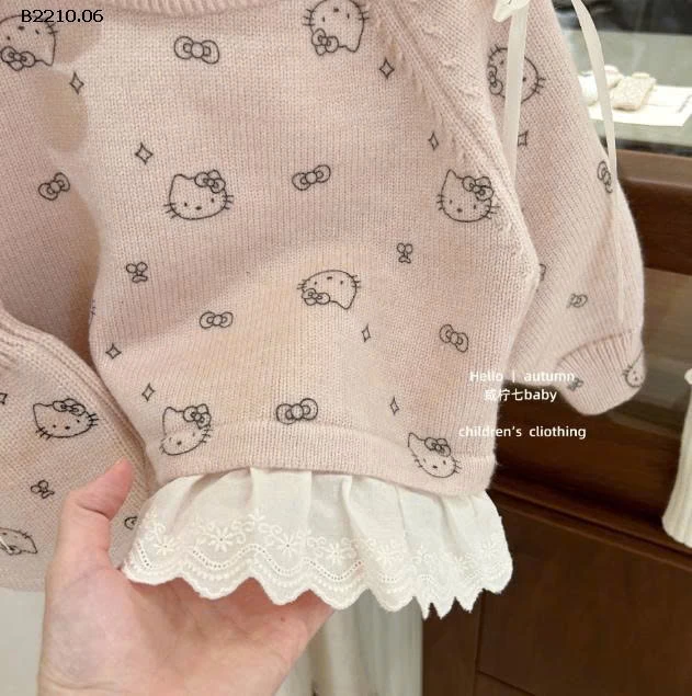 ÁO LEN HỒNG VIỀN REN MIX LEGGING KITTY-Giá sỉ áo 207k  quần 133k 