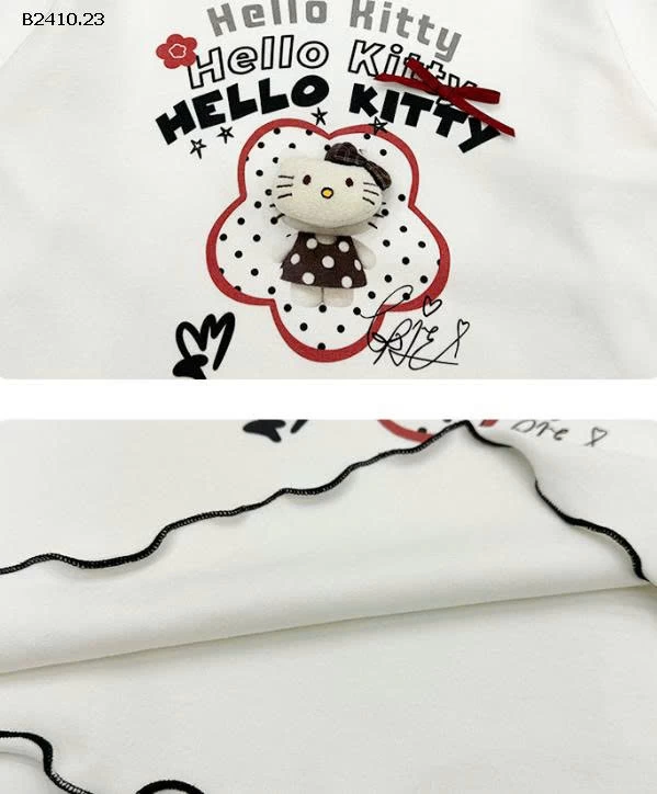 SET ÁO KITTY MIX QUẦN YẾM CHẤM BI-Giá sỉ  áo thun: 160k  yếm: 240k 