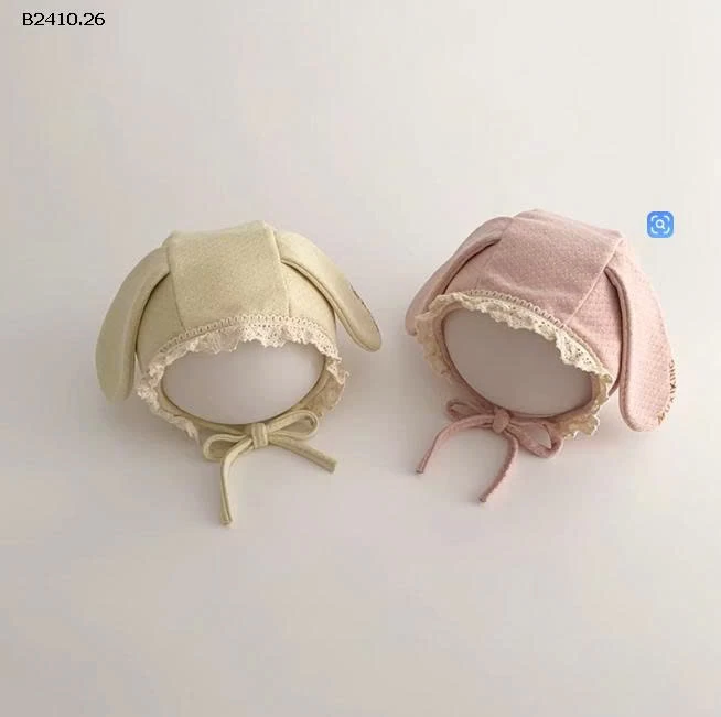 MŨ BÉ SƠ SINH TAI THỎ PHỐI REN BG-Giá sỉ 81k 