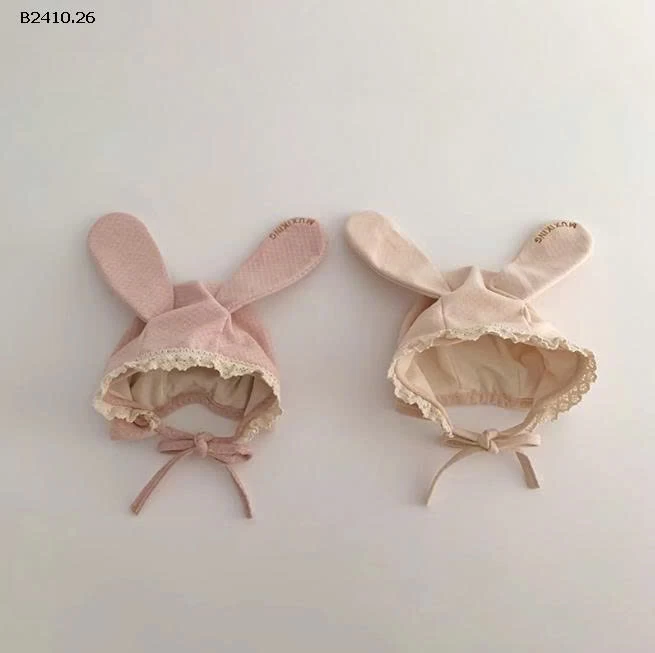 MŨ BÉ SƠ SINH TAI THỎ PHỐI REN BG-Giá sỉ 81k 