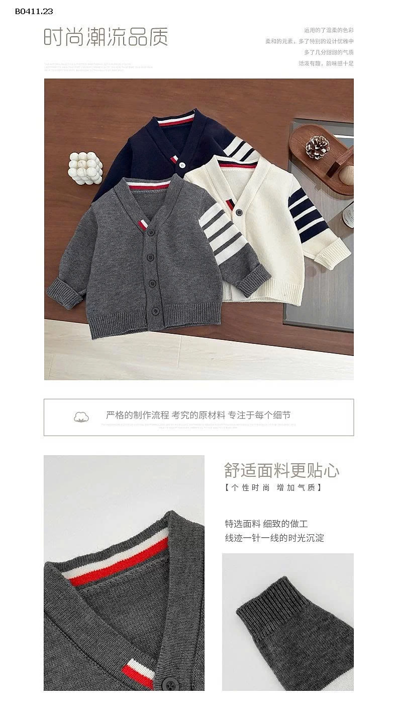 CARDIGAN LEN KẺ TAY SZ NHÍ-Giá sỉ 157k