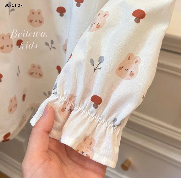 Áo sơ mi trẻ em cotton babydoll cổ sen -Giá sỉ 94k