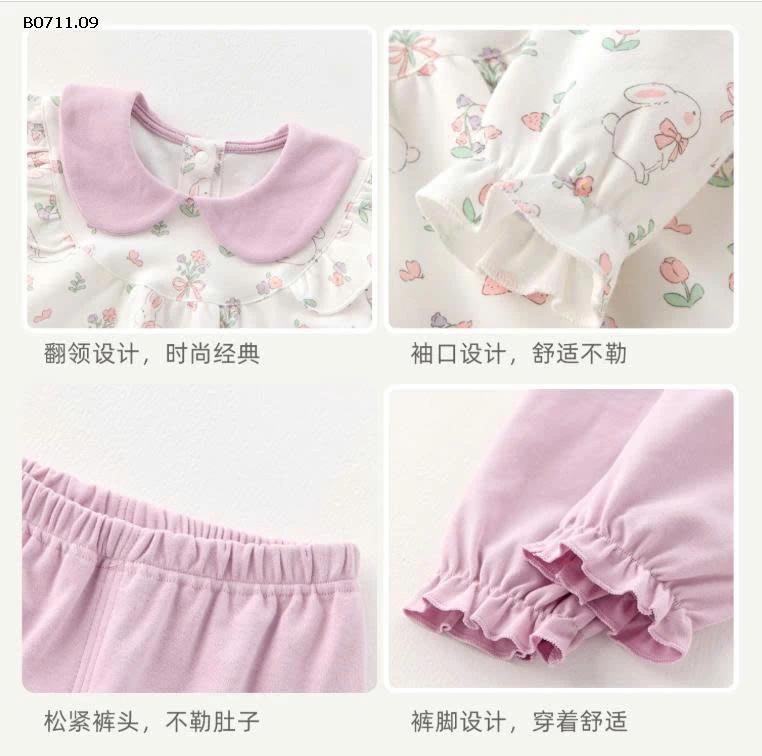 Bộ đồ ngủ cottont giữ nhiệt cho bé gái - giá sỉ 184k