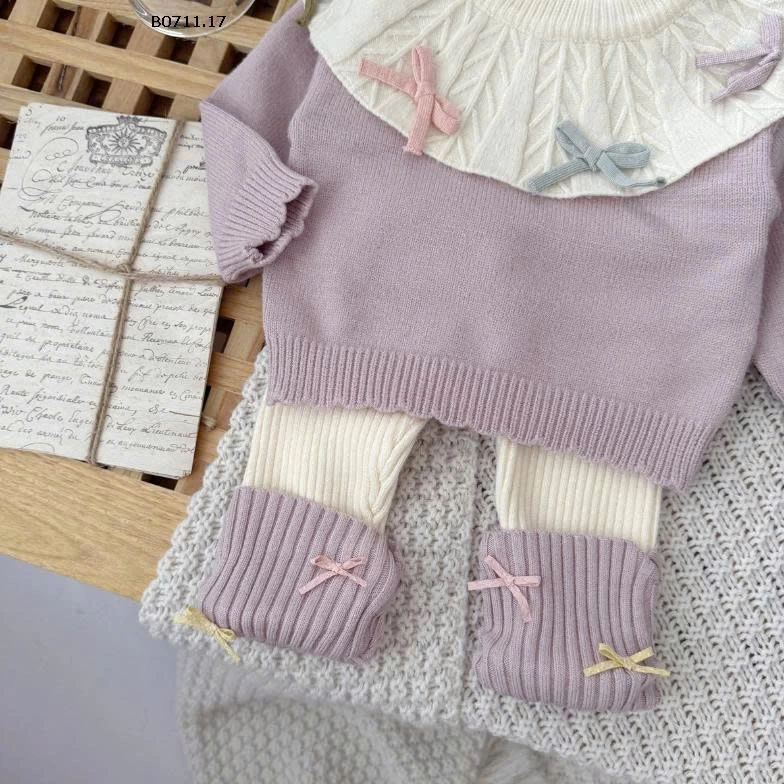 SET ĐỒ LEN CỔ BÚP BÊ KÈM NƠ-Giá sỉ 199k