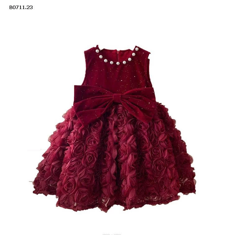 VÁY NHUNG ĐỎ HOA HỒNG 3D-Giá sỉ 298k