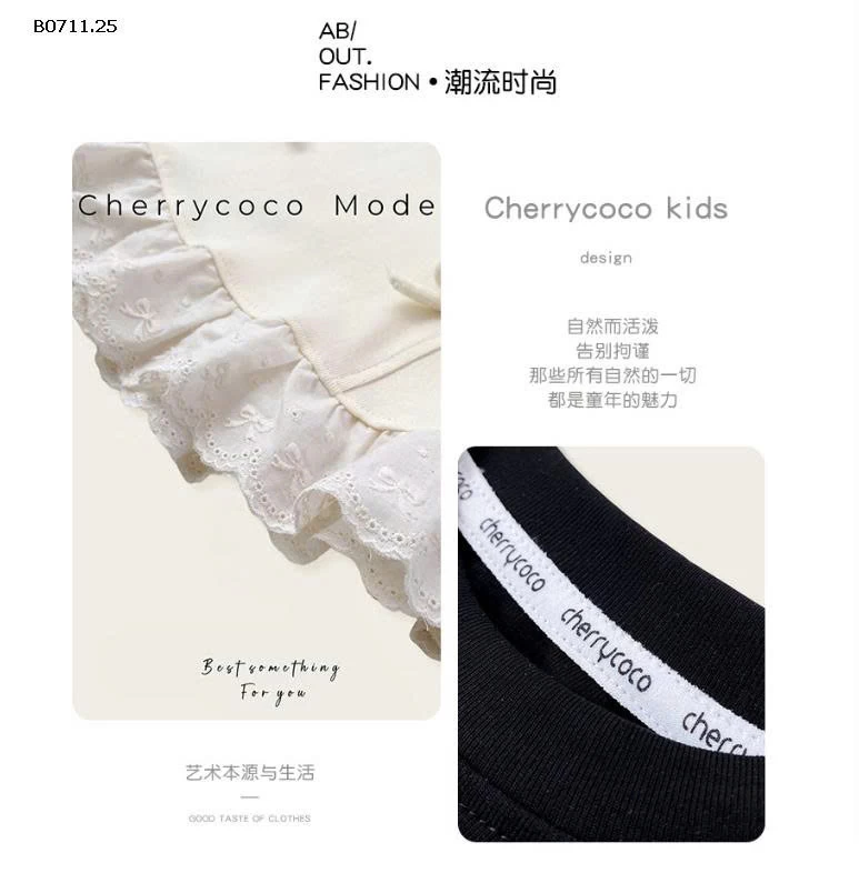 ÁO THUN NƠ DÀI TAY PHỐI BÈO REN -Giá sỉ 145k