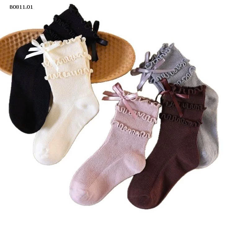 SÉT 5Đ TẤT VIỀN BÈO KITTY-Giá sỉ 47k/set 5 đoi mix màu 