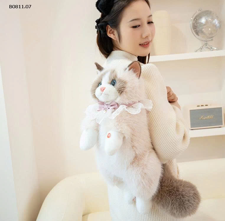Balo mèo nhồi bông chân thực kèm khăn quàng cổ - sỉ 338k