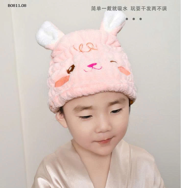 SET 3 MŨ LÀM KHÔ TÓC TAI THỎ CHO BÉ-Giá sỉ 79k