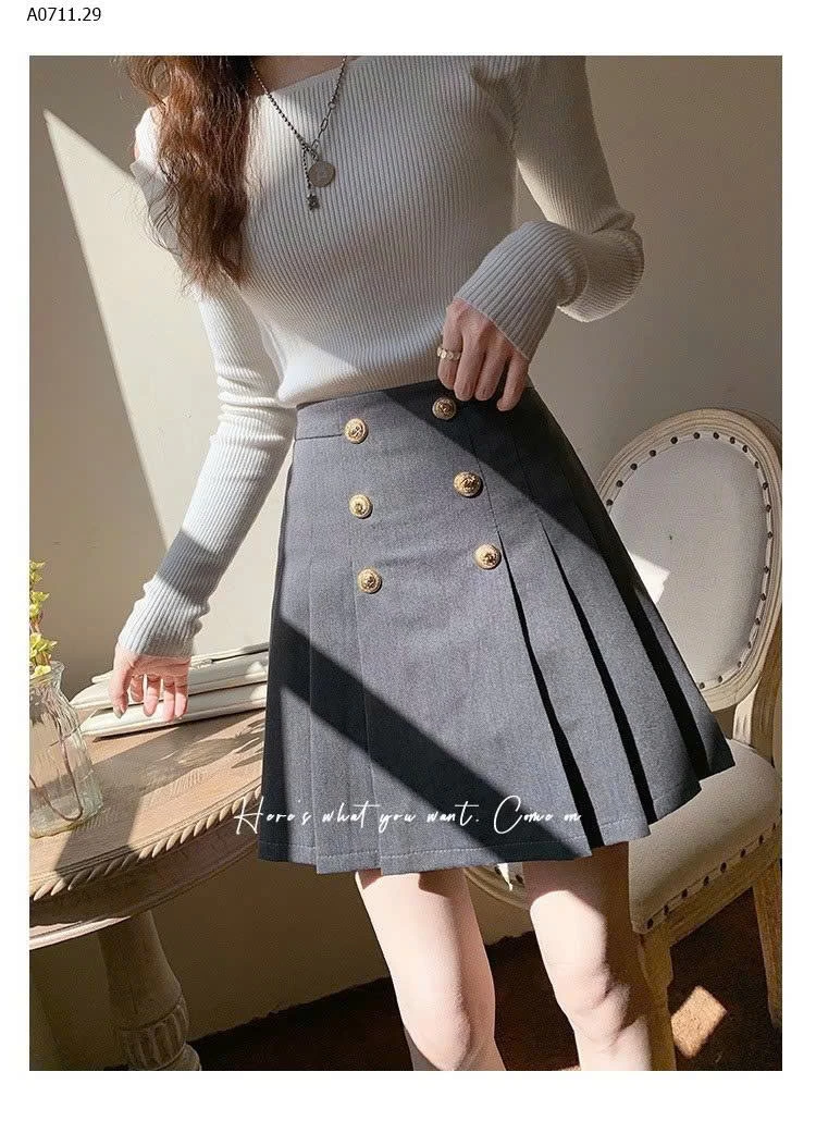 CHÂN VÁY XẾP LY ĐÍNH CÚC  - sỉ 210k