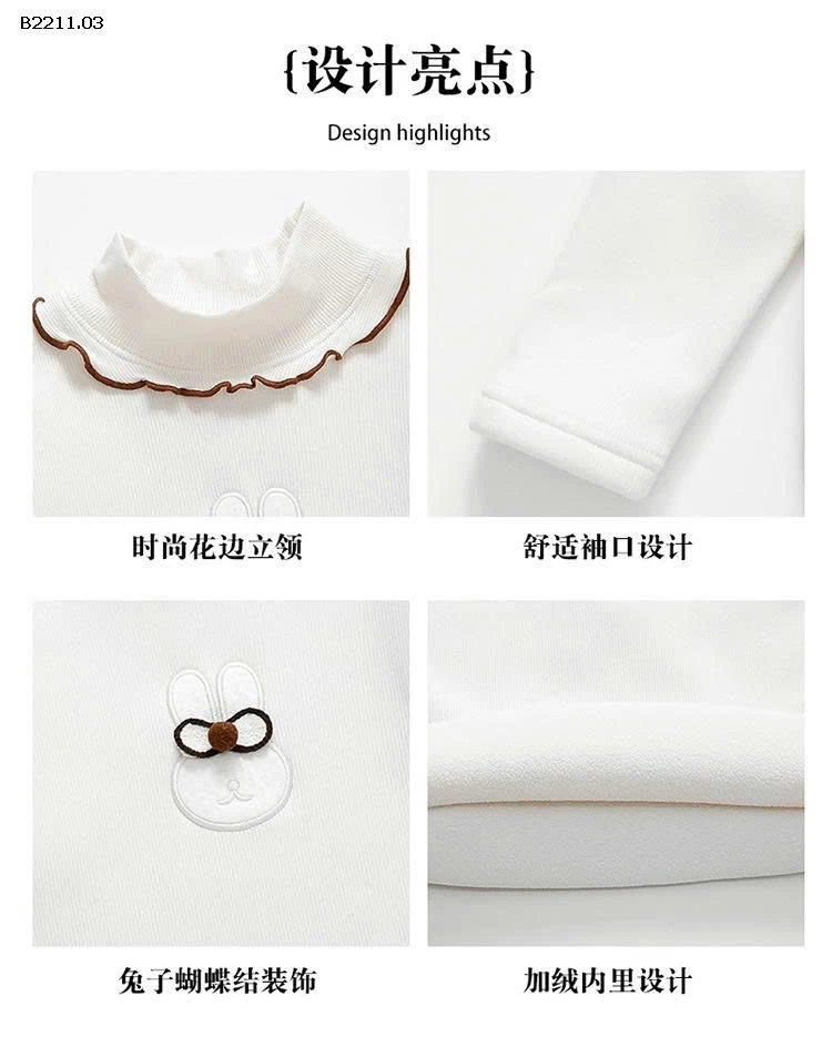 Áo lót lông cừu họa tiết thỏ cho bé gái- giá sỉ 155k