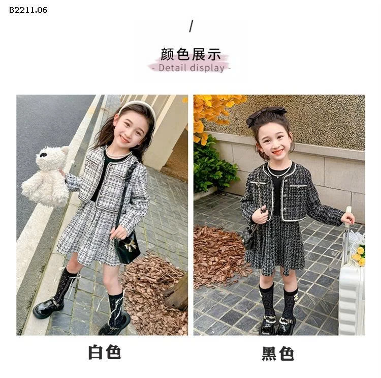 Bộ váy hai mảnh lấp lánh phong cách Chanel thời trang mới cho bé gái - giá sỉ 273k