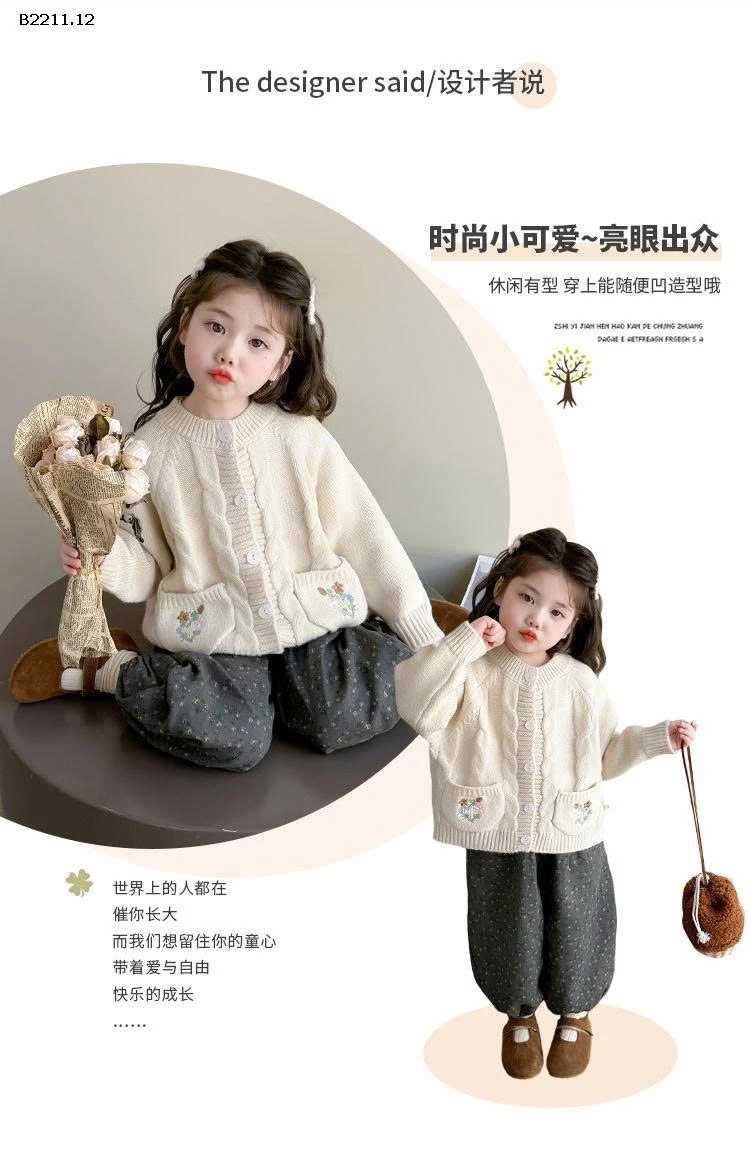  Quần áo len thêu hoa cho bé gái xuân thu- giá sỉ  áo : 205k quần : 165k cả set : 330k