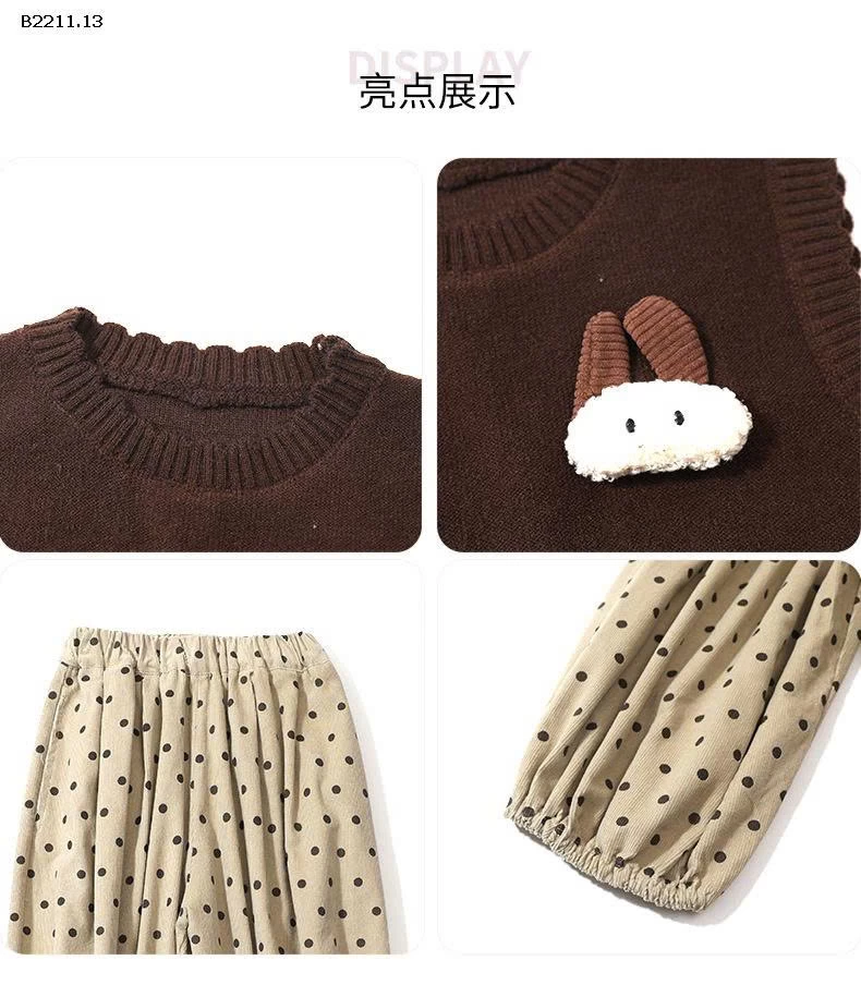 Bộ đồ ba chi tiết chấm bi cho bé gái thu đông- giá sỉ 273k