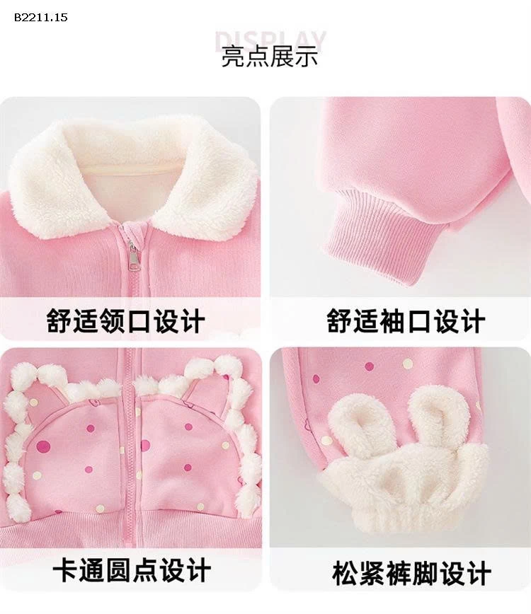 Bộ đồ lót lông cừu tai mèo cho bé gái Thu/Đông 2025- giá sỉ 305k