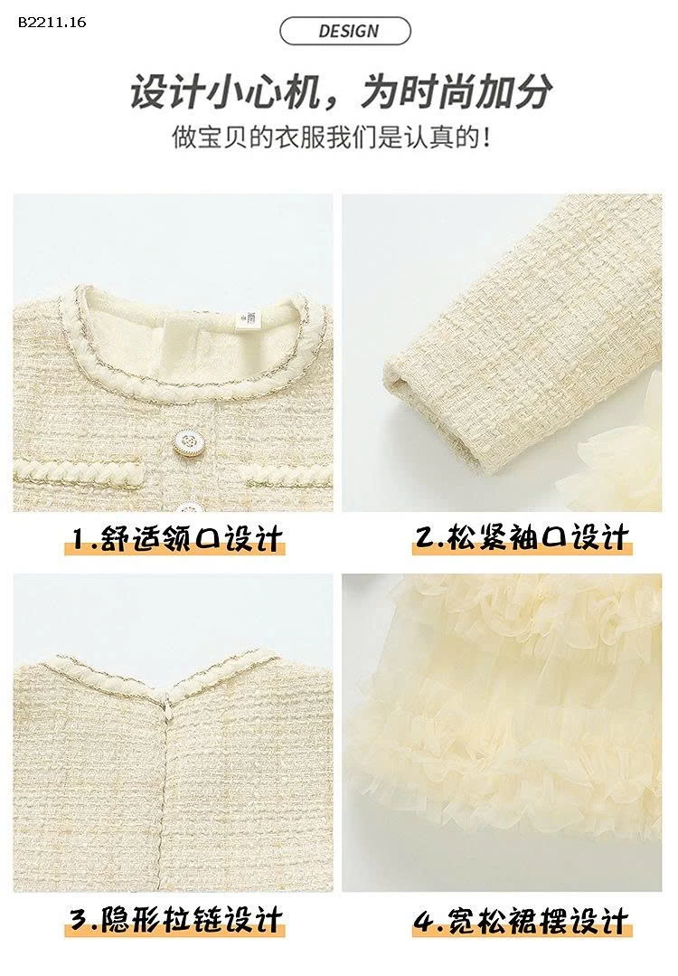 Váy bánh kem phong cách Chanel và váy vải tuyn tay bồng cho bé gái - giá sỉ 305k