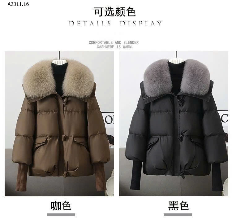 Áo khoác cotton mềm ấm áp Có cổ áo lông thú cho nữ- sỉ giá 290k