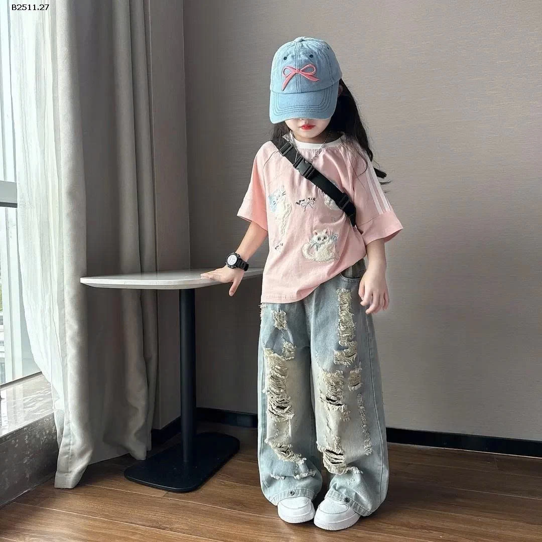 SET ÁO PHÔNG MÈO MIX QUẦN JEAN RÁCH-Giá sỉ áo:159k  quần: 239k  cả set: 365k 