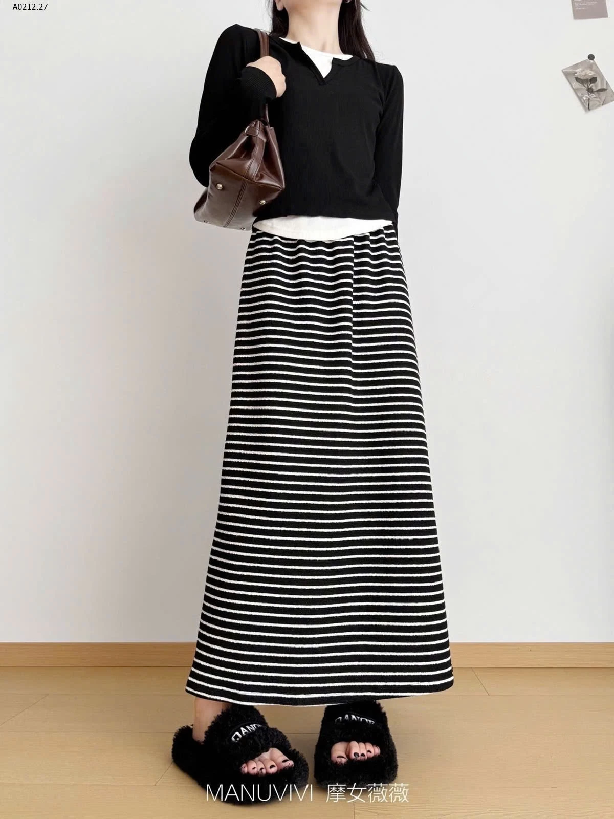 CHÂN VÁY KẺ DÁNG DÀI MANUVIVI NỮ-sỉ 133k
