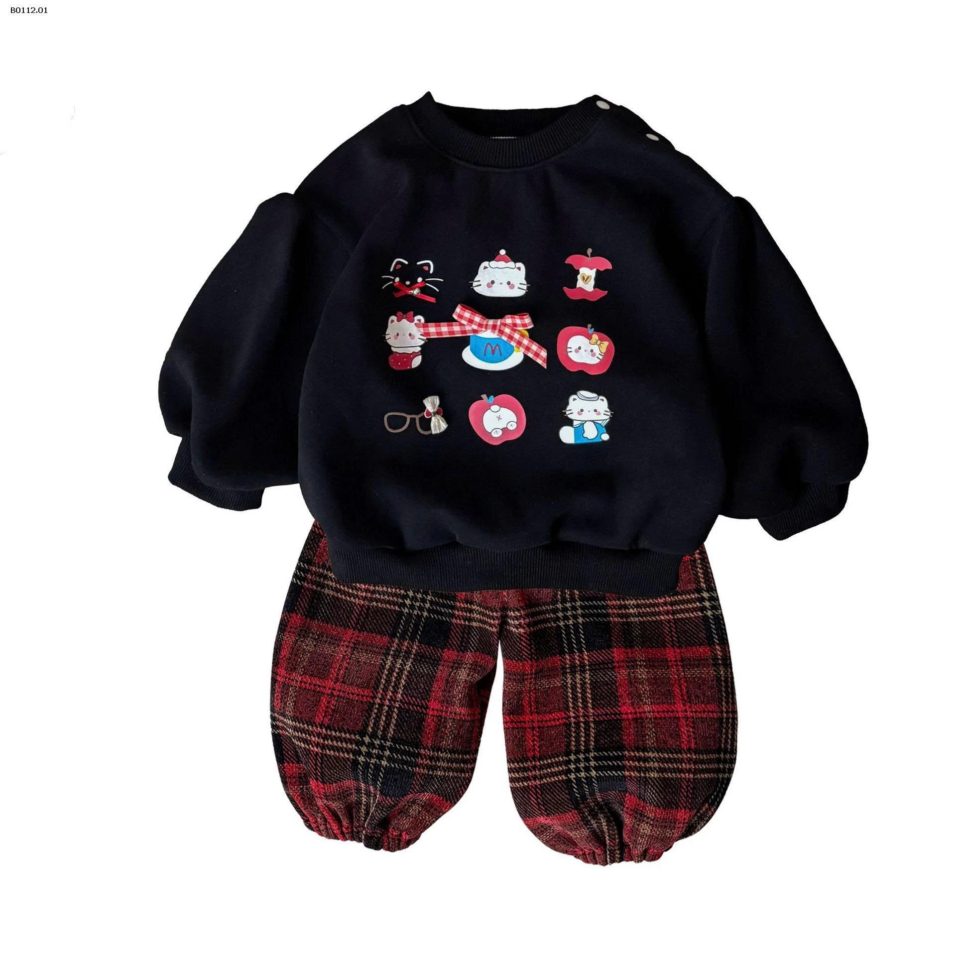 SET ÁO NỈ KITTY MIX QUẦN KẺ CARO BG-sỉ Áo : 208k           Quần : 189k