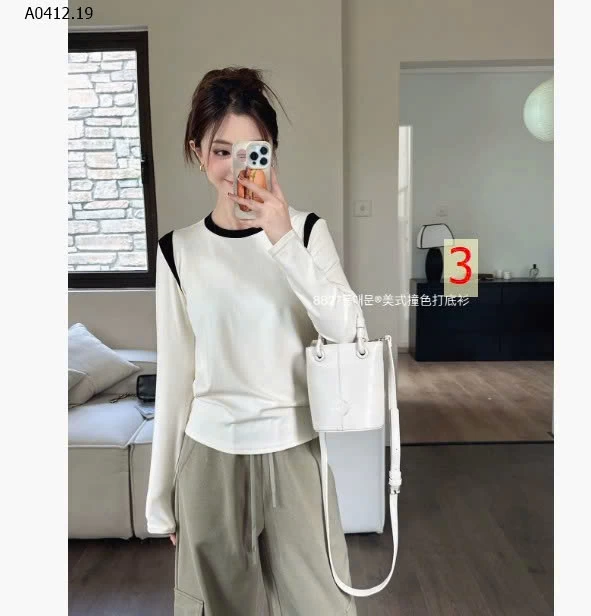 ÁO THUN DÀI TAY PHỐI VIỀN NỮ-sỉ 108k