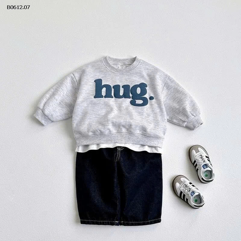 ÁO NỈ IN CHỮ HUG CHO BÉ  -sỉ 177k