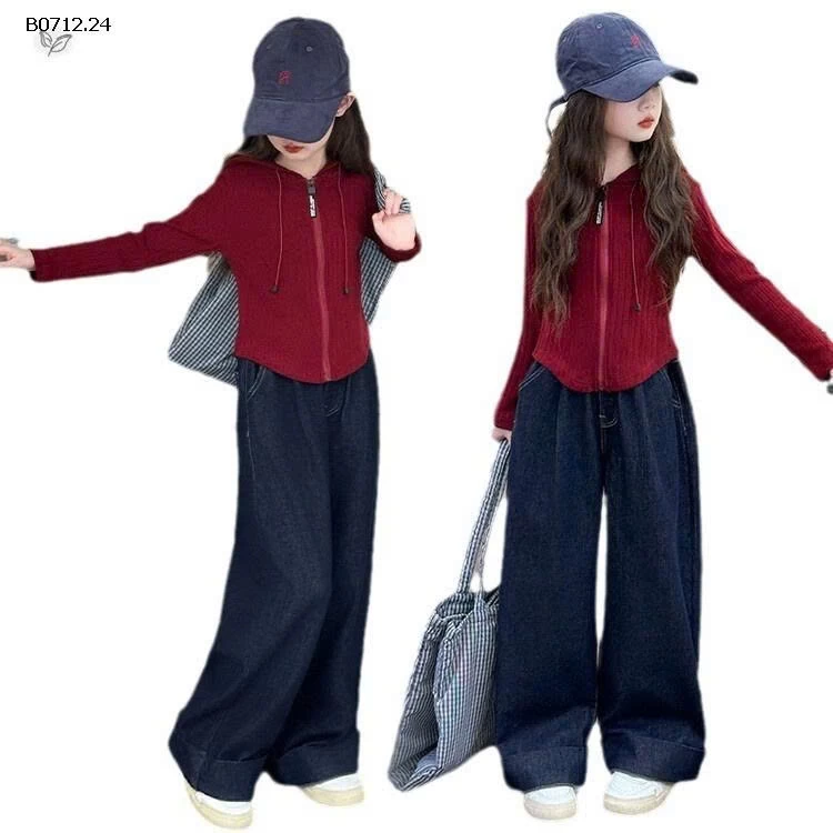 SET ÁO KHOÁC LEN ĐỎ MIX DENIM SUÔNG-sỉ Áo : 199k        Quần : 178k 