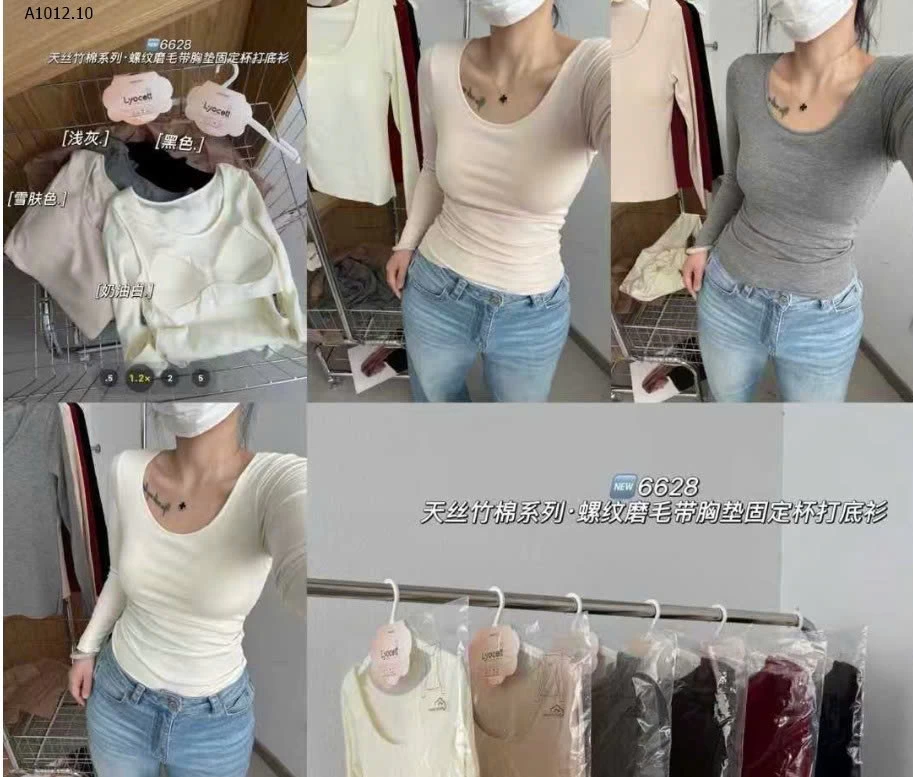 ÁO THUN DÀI TAY KÈM BRA CỔ CHỮ Usỉ 170k