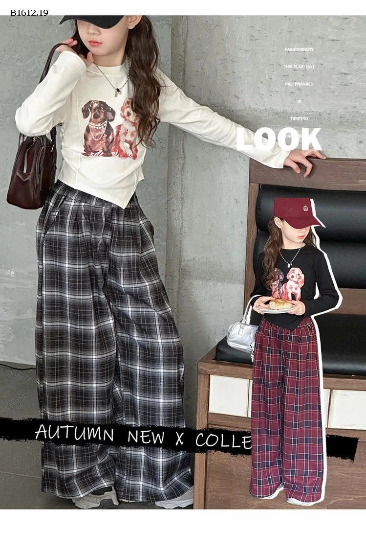 ÁO CROPTOP VẠT CHÉO & QUẦN SUÔNG CARO BG - Giá sỉ áo 160k quần 199k