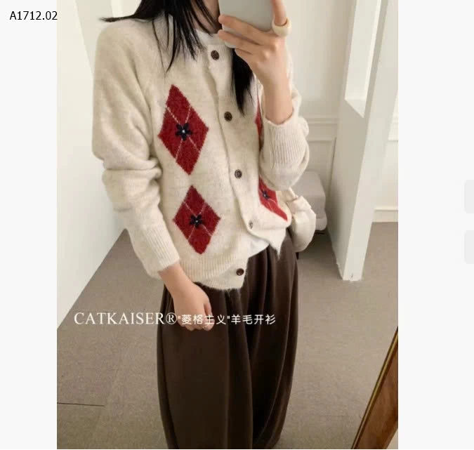 ÁO LEN CARDIGAN HỌA TIẾT CATKAISER -Giá sỉ 179k