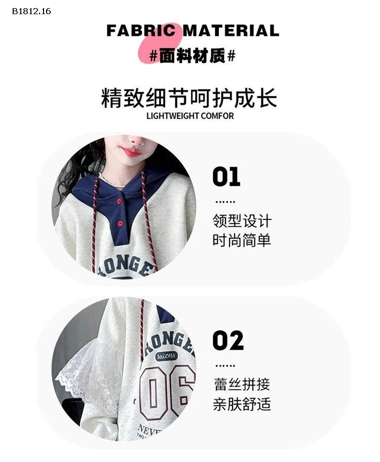 ÁO NỈ HỌA TIẾT SỐ 06 PHỐI REN CHO BG- sỉ 245k