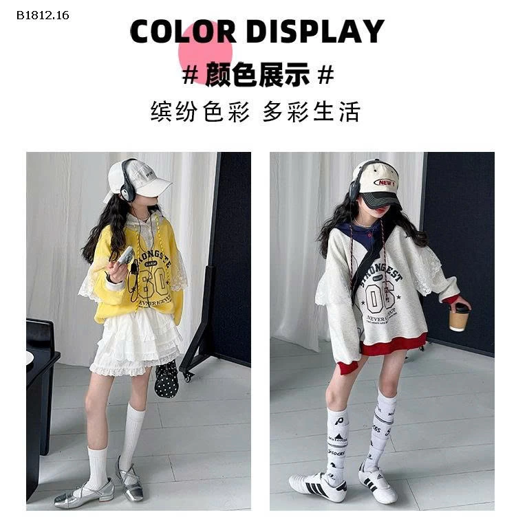 ÁO NỈ HỌA TIẾT SỐ 06 PHỐI REN CHO BG- sỉ 245k